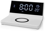 Nedis WCACQ20WT - Budzik LCD z ładowarką bezprzewodową 15W/5V biały