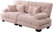 Sofa 2-osobowa z tkaniny szenilowej z oparciem i podłokietnikami, różowa - do salonu i sypialni