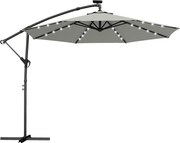 Outsunny Parasol ogrodowy LED solar Ø300 cm, obrotowy, z korbą, stojakiem i pokrowcem, jasnoszary | Aosom PL