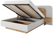 Łóżko ze skrzynią i szafkami nocnymi 160 x 200 cm - Z oświetleniem LED - Naturalny i biały - DESADO