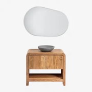 Zestaw Mebli Łazienkowych Z Drewna Vacry Akacja Brąz & Okrągły Szary Cement Ø40 Cm Tarsis & Owalna Lampa Led I Przeciwmgielna - Sklum