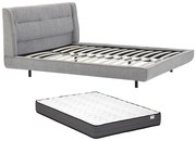Łóżko 140 x 190 cm - Tkanina buklé - Szary + Materac - ISYDE