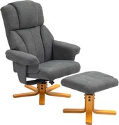 HOMCOM Regulowany fotel z pufą z wysokim oparciem i drewnianą ramą do salonu, sypialni, Ciemnoszary