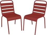 Zestaw 2 metalowych, sztaplowanych krzeseł ogrodowych - Czerwony - MIRMANDE od MYLIA