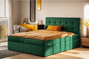 Łóżko kontynentalne z materacem i pojemnikiem LUDANO, tkanina Noel, Zielony, 140x200 cm, H2-Pocket