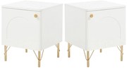 Zestaw 2 stolików nocnych 1-drzwiowych  - Biały i złoty - ALOBARA