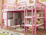 Łóżko dziecięce 90x200cm - z drabiną - z półkami - z przegródkami do przechowywania - różowy (materac nie jest wliczony w cenę)