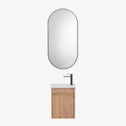 Zestaw Wiszących Mebli Łazienkowych Zintegrowany Z Umywalką Narek Popielaty Brąz & Owalna Osłona Led I Przeciwmgielna - Sklum