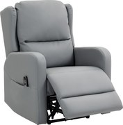 HOMCOM Fotel masujący z funkcją odchylania oparcia, ekoskóra, elektrycznie regulowany, podnóżek, kieszeń boczna, rama stalowa, szary