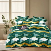 Pościel 160x200 z mikrofibry zielono-złota geometryczny wzór nowoczesna