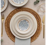 Komplet obiadowy 24 szt., niebieski/beżowy, porcelanowy