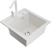 Mexen Vito zlewozmywak granitowy 1-komorowy z baterią kuchenną Rita, biały - 6503-20-670300-20