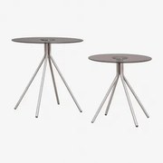 Zestaw 2 Okrągłych Stolików Pomocniczych Ze Stali Nierdzewnej I Szkła Hartowanego Itsoro Clear Brush - Sklum