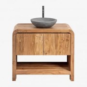 Zestaw Mebli Łazienkowych Z Drewna Vacry Akacja Brąz & Okrągły Szary Cement Ø40 Cm Tarsis & Bezlusterkowiec - Sklum