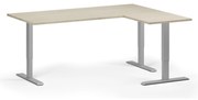 Narożne biurko z regulacją wysokości, 180x140 cm, 3 silniki, L/P, szara podstawa, dąb naturalny