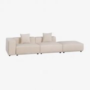 2-częściowa Modułowa Sofa Narożna Lewostronna Z Wysokim Podłokietnikiem I Pufą ↔︎345 Cm Bruna Sztruksu Beżowy Len - Sklum