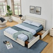 Łóżko dla dorosłych 140x200 cm Łóżko podwójne z 4 szufladami i stelażem - beżowy szenil (bez materaca)