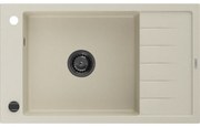 Mexen Elias zlewozmywak granitowy 1-komorowy z ociekaczem 795 x 480 mm, beżowy, syfon czarny - 6511791005-69-B