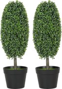 HOMCOM Zestaw 2 sztucznych roślin, drzewa sztuczne odporne na UV w doniczce, z tworzywa sztucznego, cementu, w kolorze zielonym