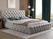 Emporius Glory łóżko tapicerowane pikowane - eleganckie łóżko 200x200 w stylu glamour - pojemnik i stelaż, tkanina aksamitna, jasny szary (Paros 5)