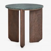 Stolik Nocny Ø50 Cm Z Naturalnego Kamienia I Drewna Mango Lavinia Zielony Marmur Udaipur & Ciemny Drewniany Uchwyt - Sklum