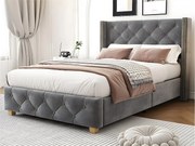 Łóżko 90x200cm tapicerowane welurem - z stelażem na listwach - Szare