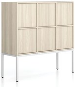 Szafa biurowa FRAME, niska, podstawa biała, 6x drzwi, 1299 x 450 x 1331 mm, PUSH-lock, dąb naturalny