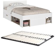 Łóżko 120 x 190 cm ze skrzynią i - Biały i naturalny + Stelaż - KINSELIA