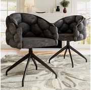 Zestaw 2 obrotowych krzeseł do jadalni z oparciem i czarną metalową ramą - szary aksamit