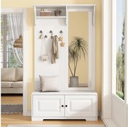 Szafa z lustrem + 5 wieszaków + 2 drzwi i półka - 100 x 40 x 180 cm - MDF - biała