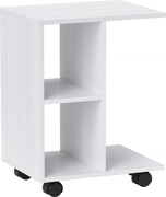 HOMCOM Stolik pomocniczy w kształcie C, kawowy, do kanapy, biurko narożne, na kółkach, płyta wiórowa E1, 45 x 35 x 58 cm, Biały