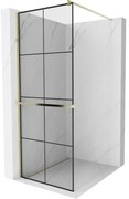 Mexen Kioto+ ścianka prysznicowa z półką Walk-in 70 x 200 cm, czarny wzór, złota - 800-070-121-50-77