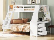 Łóżko piętrowe 140x200cm - biurko z boku z 3 dużymi szufladami - Białe