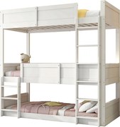 Łóżko piętrowe 3x90x200 cm z litego drewna - z 2 stelażami na listwy - Białe
