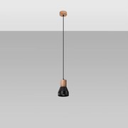 Lampy wiszące nowoczesny Polaric, betoNie dotyczyrewno - 1 źródło światła 4000K - L.10 x H.120 cm - czarny/naturalne drewno