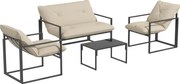 Zestaw mebli ogrodowych Outsunny: 1 stół z hartowanego szkła, 2 fotele, 1 sofa, odporne na warunki atmosferyczne, 114 cm x 70 cm x 67 cm, Szary+Beżowy