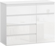 HOMCOM Nowoczesny sideboard, szafka do przechowywania z 5 szufladami, regulowaną półką, drzwiami Soft-Close, biały wysoki połysk | Aosom PL