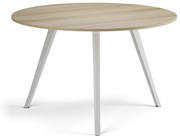 Stolik kawowy PRIMO ZEN, średnica 120 cm, biała podstawa, dąb naturalny