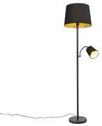 Klasyczna lampa podłogowa czarna ze złotem i lampką do czytania - Retro klasyczny/Antyczny Oswietlenie wewnetrzne