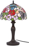 Klasyczna lampa stołowa z witrażowym kwiatowym kloszem - A664 F8-E02