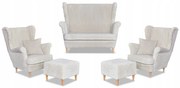 Zestaw uszak Rene Estella sofa fotele pufy Family Meble beżowy sztruks