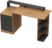 HOMCOM Biurko komputerowe z miejscem na przechowywanie i półkami, nowoczesne biurko do biura i gabinetu, 140 cm, dąb | Aosom PL