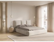 Kremowe aksamitne tapicerowane łóżko dwuosobowe ze schowkiem i stelażem 200x200 cm Brody – Mazzini Beds