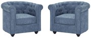 Zestaw 2 foteli tapicerowanych z niebieskiej tkaniny CHESTERFIELD