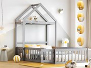 Łóżko dziecięce domek 90x200cm z litego drewna - z drążkiem na ubrania - Szare