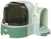 PawHut Toaleta Domek dla Kota z Łopatką Pokrywą Zielony Praktyczna Kuweta w Zestawie | Aosom PL