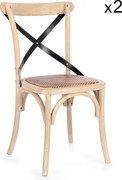 Zestaw 2 krzeseł z jasnego drewna wiązowego i czarnych stalowych listew - CROSS METAL