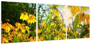 Obraz żółtych kwiatów (z zegarem) (90x30 cm)