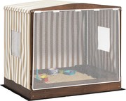 Piaskownica AIYAPLAY, drewniana skrzynia z baldachimem i siatkowymi drzwiami, ławki, ochraniacz podłogi, kolor brązowy