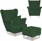 Fotel uszak Rene z podnóżkiem skandynawski Family Meble zielony sztruks